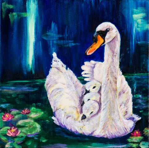 "Nestled All Snug with Their Mom" - Oil Painting (12"x12")