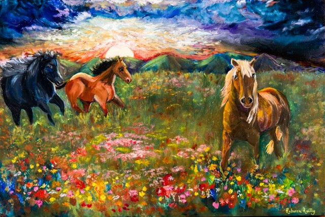 "Wildflowers, Wild Horses" - Oil Painting (36"x24")