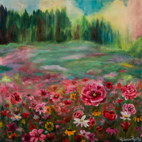 "Fields of Flowers, Fields of Joy" - Oil Painting (20"x20")